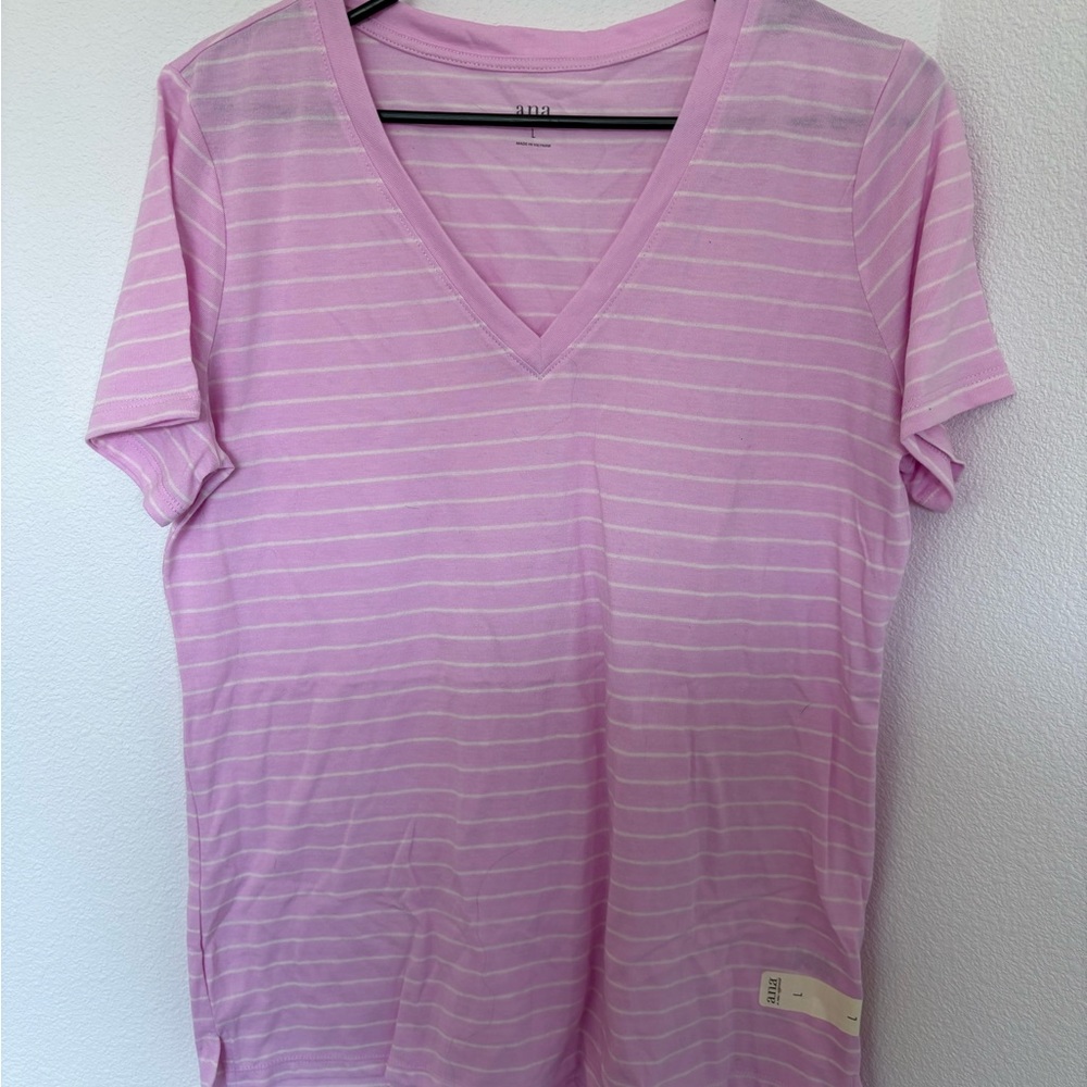 3/$15 - a.n.a Light Pink Striped Tee